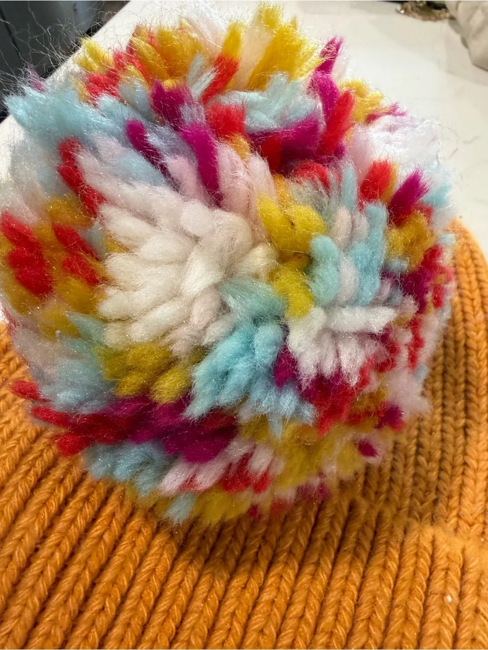 Anthropologie Pick a Pom Ribbed Beanie Hat - Mustard